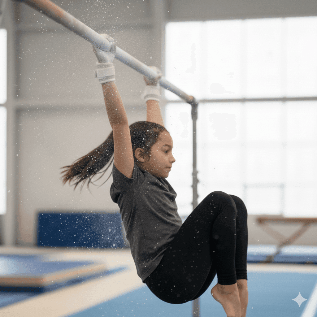 Gymnast on uneven bars